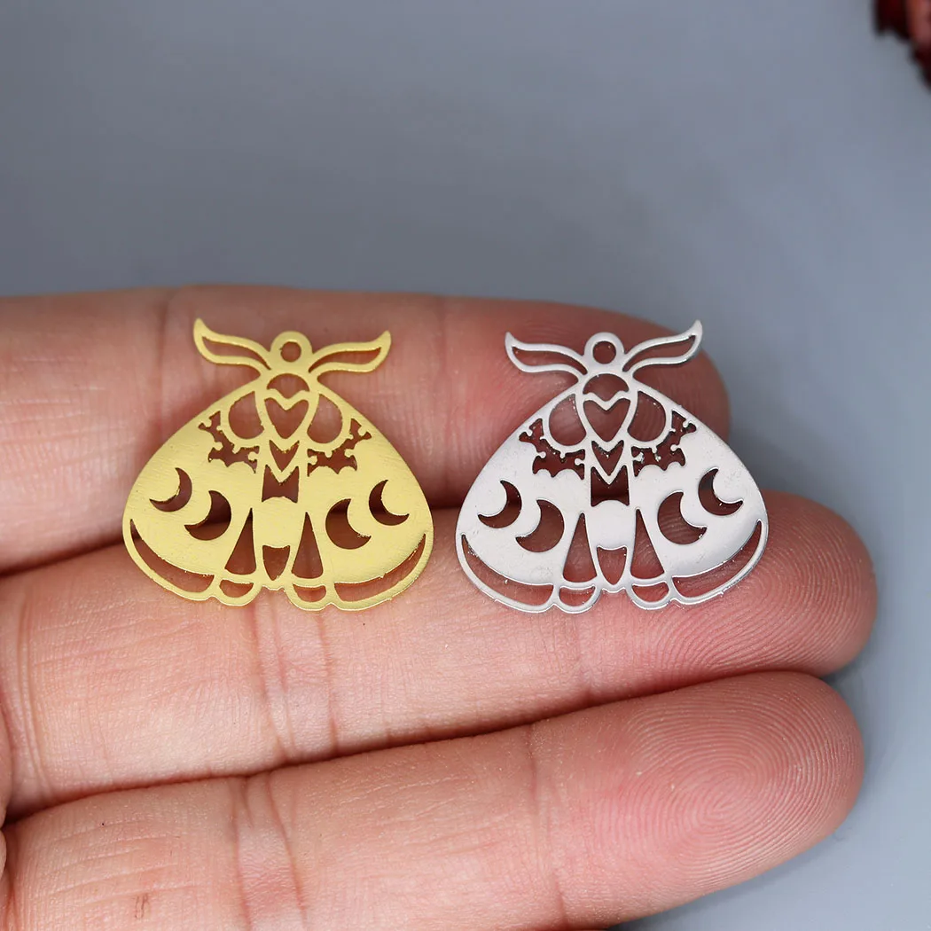 

5pcs/lot Halloween Lunar Moth Charm Pendant For Necklace Bracelets Jewelry Crafts Making Findings Handmade Stainless Steel Charm