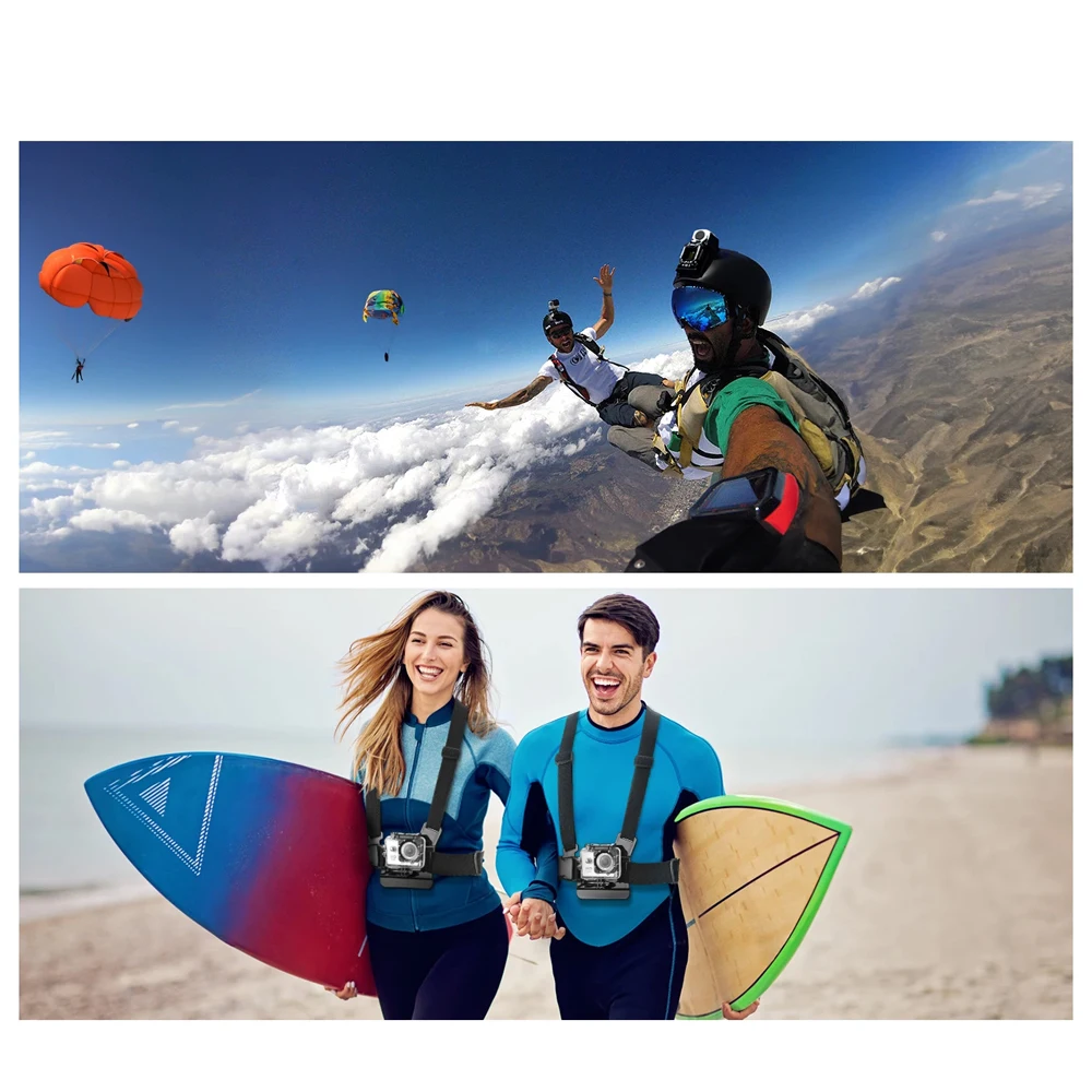 All-in-One Action Camera Accessories Kit Head Strap Chest Strap Mount Adjustable Camera Kit Chest Strap For GoPro & Mobile Phone