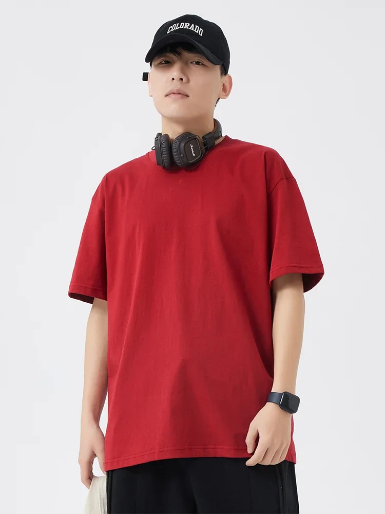 

2025 230GSM Summer Cotton T-shirts Men Korean Fashion 9 Colors Oversized Tees Daily Basic Tops Loose Fit Short Sleeve Tshirts