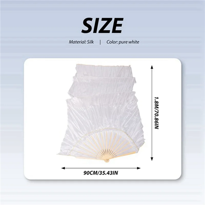Y42A-100% الحرير للجنسين الحرير الصيني الحجاب مراوح الرقص 5 قطعة مراوح الرقص الشرقي اللون الأبيض 180X90cm