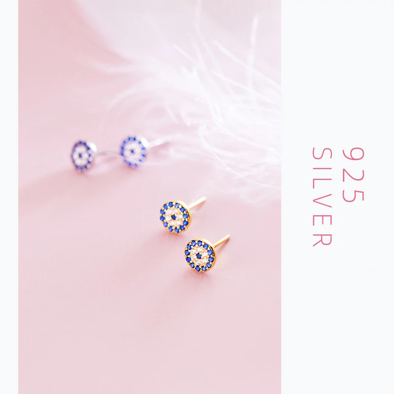 Modian Genuine Fashion 925 Sterling Silver Blue Zirconia Eyes Stud Earrings for Women Cute Luxury Gold Color Korean Jewelry