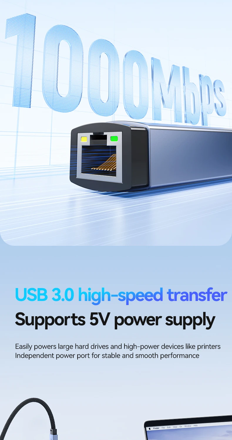 FDBRO 1000Mbps USB/USB-C Ethernet LAN-Adapter 3-Port USB3.0-Hub Dockingstation USB3.0-Hub zu RJ45 Gigabit-Netzwerkkarte für PC – Detail 7