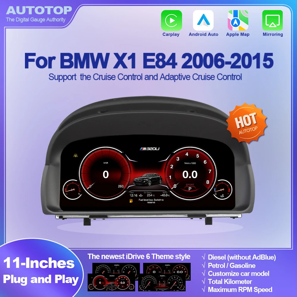 AUTOTOP 11 "cluster d'instruments numériques pour BMW X1 E84 2008-2015 SUV, tableau de bord de jauge automatique Carplay Android, GPS Navai, essence Diesel