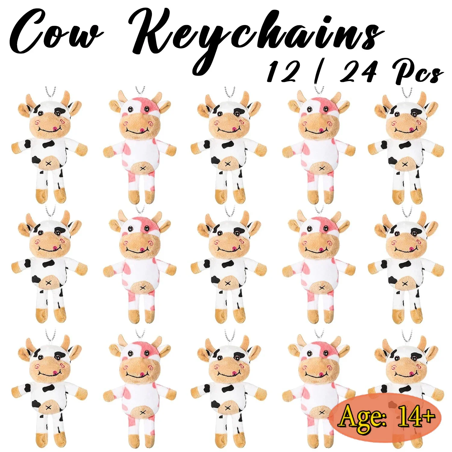 

12-100Pcs Plush Cow Keychain Cow Stuffed Plush Animal Toy Bulk Spotted Farm Keyring Party Favors for Classroom Dec Birthday Gift
