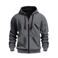 Men's casual zipper hoodie with kangaroo pocket-solid color, long sleeve, autumn winter sports casual polyester blend