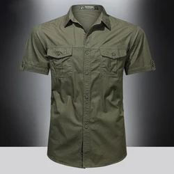 Summer thin men's short sleeved shirt, pure cotton, middle-aged and young men's collar work clothes, oversized loose top