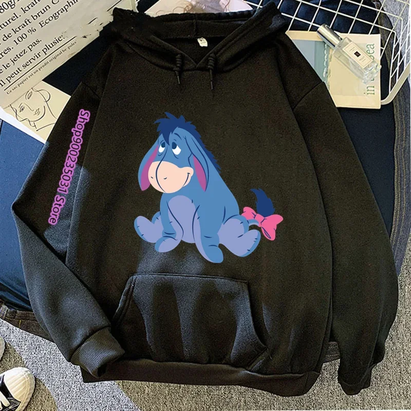 Oversized eyore personagem impressão anime winnie the pooh hoodie feminino 2024 goth y2k bonito hoodies estética popular solto moletom