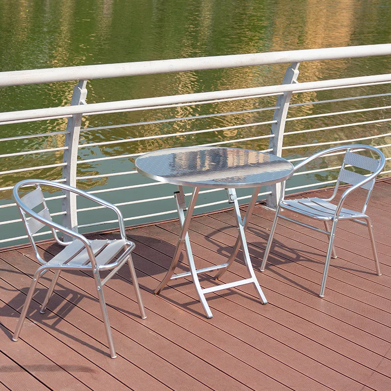 

Casual simple custom balcony table and chair courtyard milk tea shop aluminum alloy table and chair creative outdoor table and c