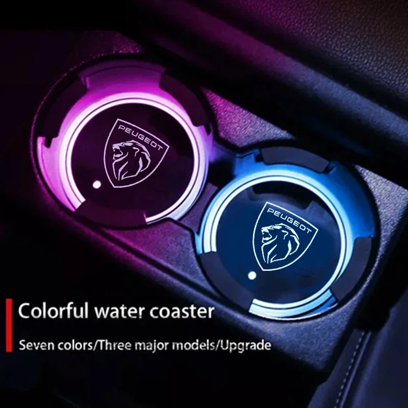 Per Peugeot 207 208 301 308 408 508 2008 3008 4008 GT RCZ Nuovo Sottobicchiere Luminoso a LED a 7 Colori per Portabicchieri Auto