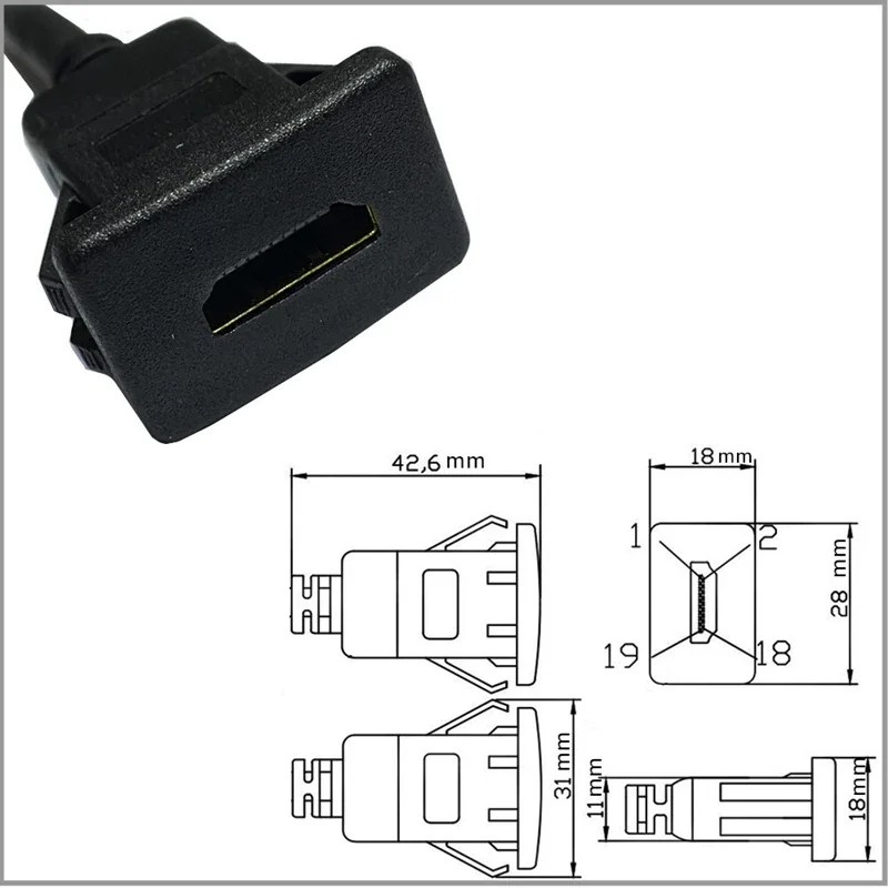 4K 60Hz HDMI-compatible with male to female  Automotive Ship Panel Embedded Installation Connection Waterproof Cable