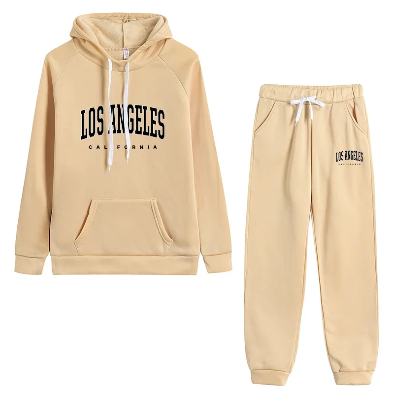 

Женский спортивный костюм Лос-Анджелес, наряды с буквенным принтом, повседневные толстовки с капюшоном, костюм, высококачественная одежда в стиле Харадзюку, комплекты спортивных штанов