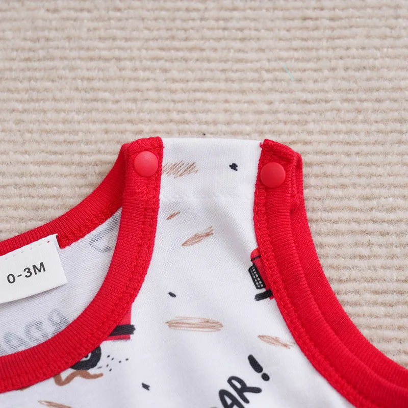 BabyUnisexBoy And Girl Newborn JumpsuitForChildren\'s ClothingBabySummer Sleeveless Cute Cartoon Lion Car Full PrintPrintJumpsuit