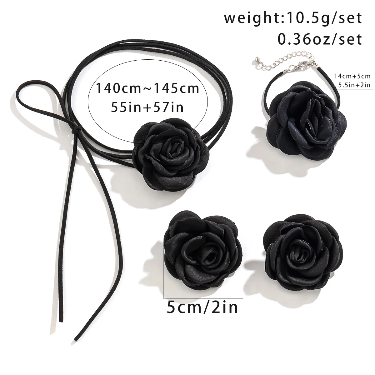 IngeSight.Z Romantic Big Rose Flower Earrings & Necklace Set