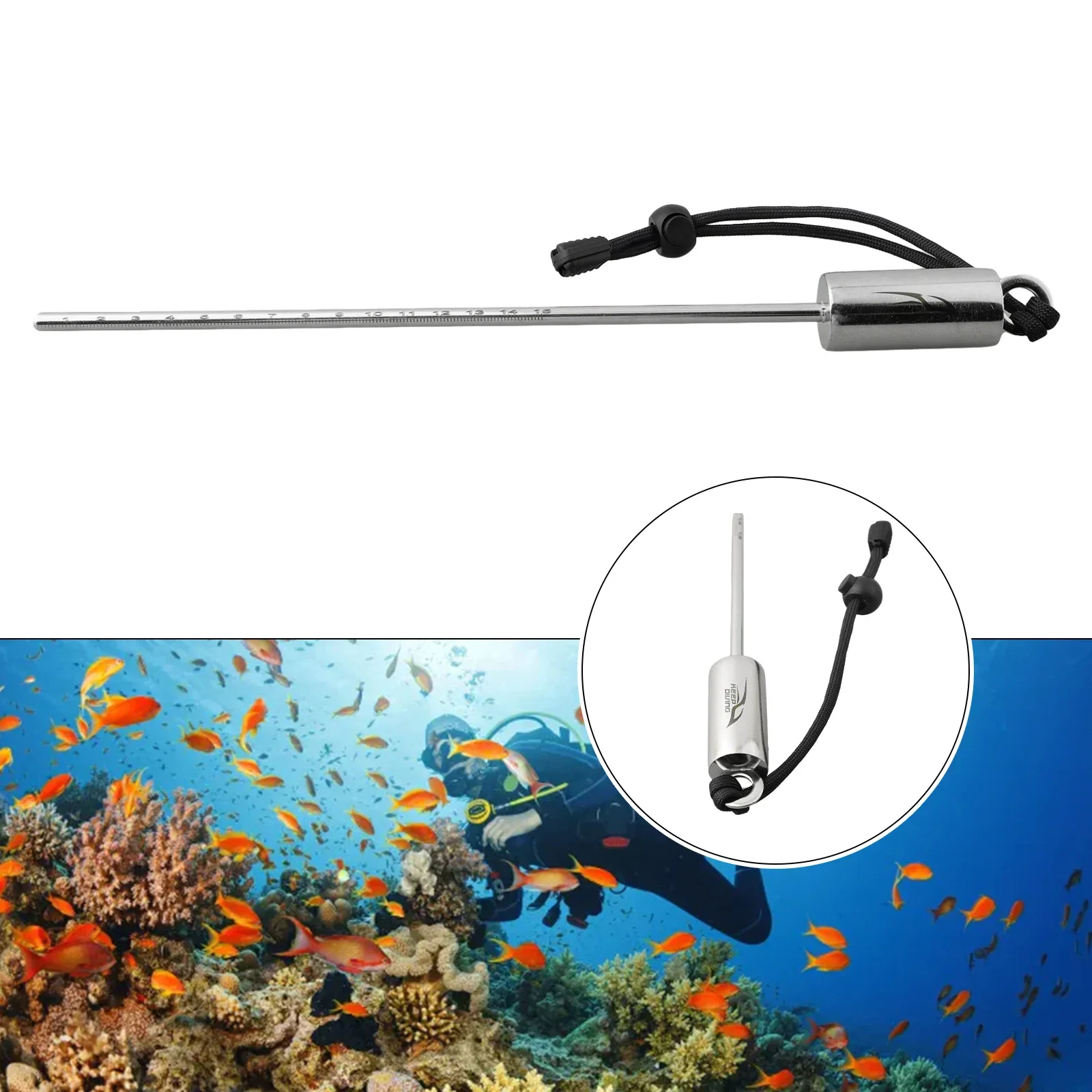 High Quality Diving Pointer Rod 31.5*2.5CM Stainless Steel Underwater Probe White/black/orange/yellow With Hand Strap