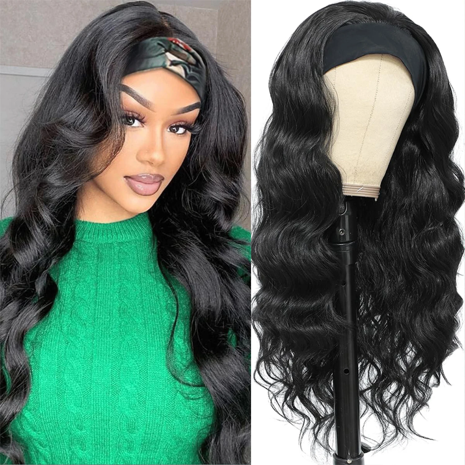 

Hair Wigs human hair Headband Wig Body Wave Human Hair Wig Natural Color Remy Full Machine Made Wigs 180% Density Wigs for women