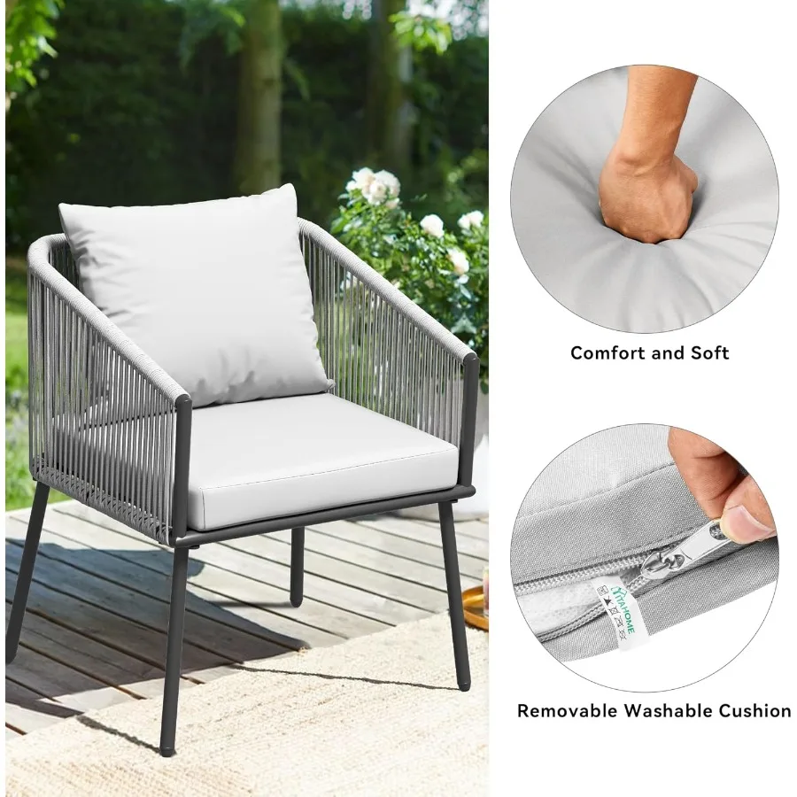 Ensemble de bistro de meubles de patio extérieur 4 pièces avec causeuse à double corde grise AllWeather et table en métal pour terrasse de balcon d'arrière-cour F