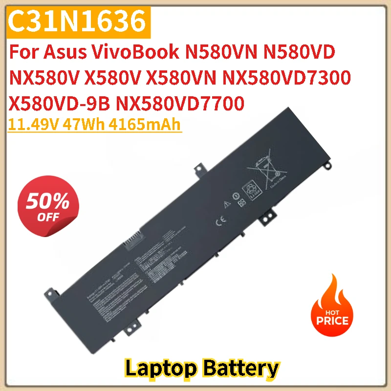 

C31N1636 Laptop Battery 11.49V 47Wh 4165mAh For Asus VivoBook NX580V N580VN N580VD NX580V N580VN N580VD NX580V D7300 X580V
