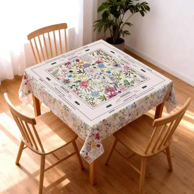 VIKAMA French Macaron Floral Mahjong Mat Elegant Wildflower Border Non-Slip Durable Square Table Mat Card Game Home Decor