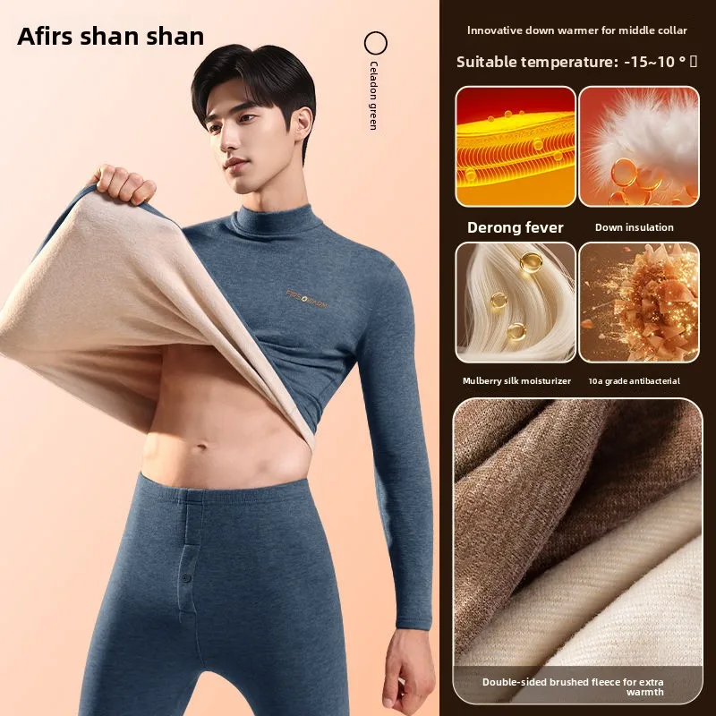 المخملية ملابس اخلية حرارية الرجال أسفل الحرير دعوى الخريف الشتاء المخملية سميكة عالية الرقبة طويلة جونز الرجال الثلوج الذروة الدافئة منامة #6
