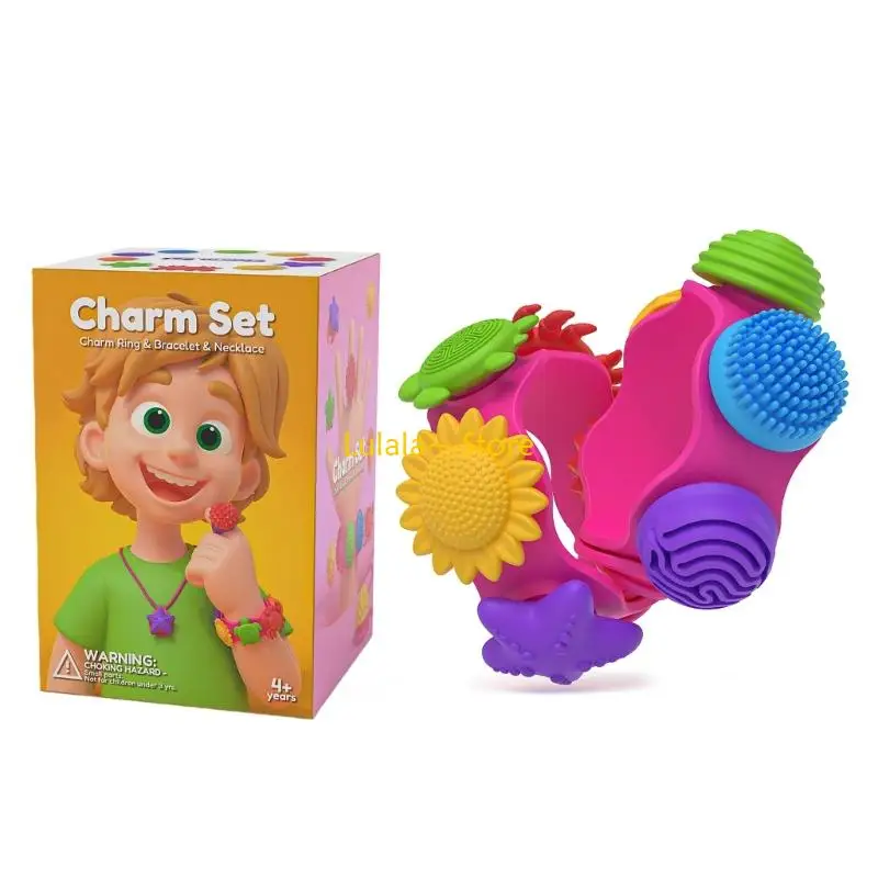 Y4QA 22Pcs Rotating Silicone Sensory Texture Rings Bracelet Necklace Toy For Relaxation Fun Fingerip Spinner for Adult Kids