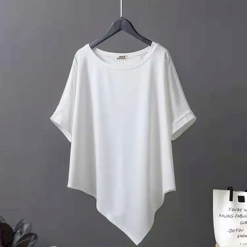 Irregular T Shirts Women Korean Style Oblique Hem T-shirt Fashion Casual Loose Pullover Short Sleeve Tops Summer Trend Tshirt