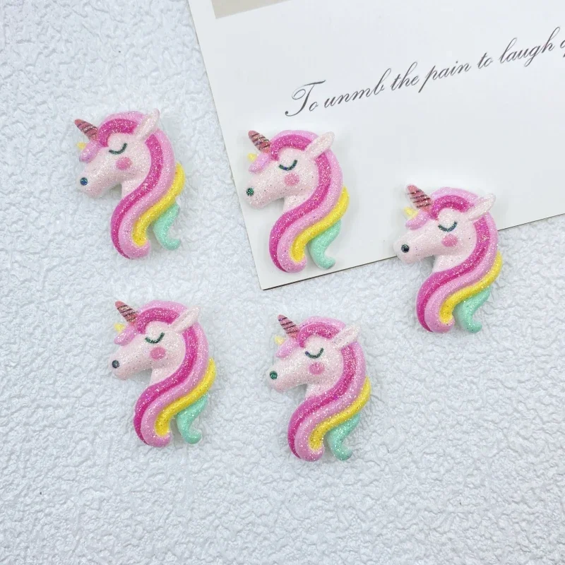 Figuras de resina con parte posterior plana de unicornio, accesorios de lazo para álbum de recortes, manualidades de decoración del hogar, 10 piezas