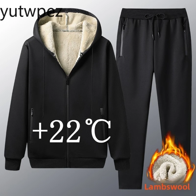 Tracksuit Men Velvet Zip-up Sweatshirts Autumn Winter Fleece Lined Thickened Warm Sleeve Cardigan Sp