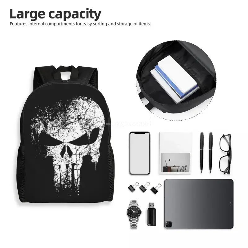 Personalized skeleton skull heavy metal backpack men women basic bookbag for school college bags