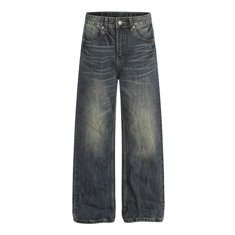 

American Style Washed Lightning Pattern Straight Men's Jeans Unisex Cleanfit Loose Versatile Denim Long Jeans Trendy