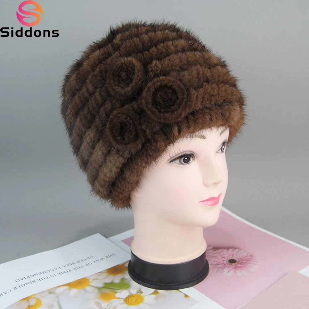 

New Style Brand Knitted Genuine Natural Mink Fur Hat Cap Headgear Headdress Women Warmer Wholesale