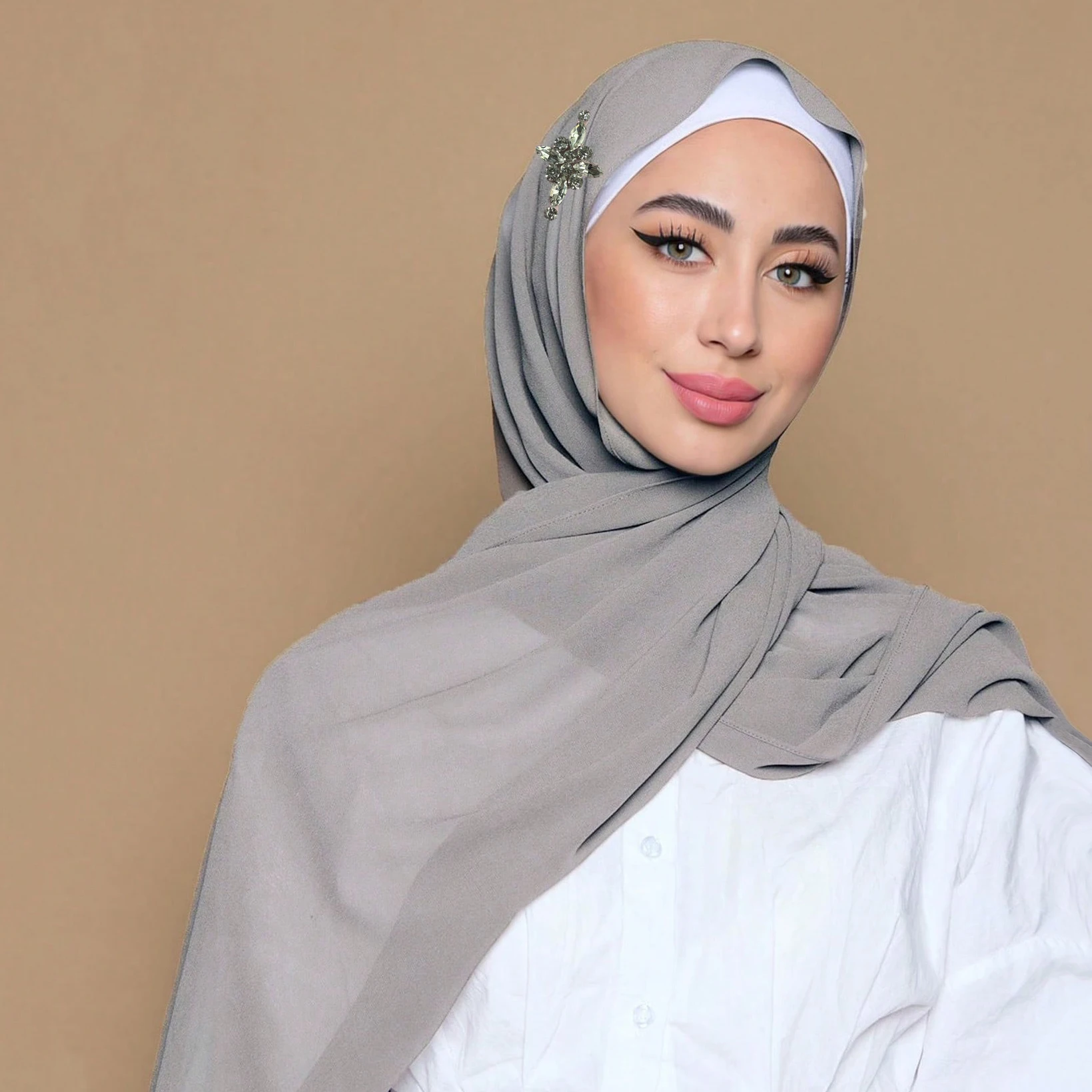 Premium Rhinestone Chiffon Hijab Malaysian Crystal Hijab Muslim Women Shawls Scarf Solid Headwraps Islamic Headscarf