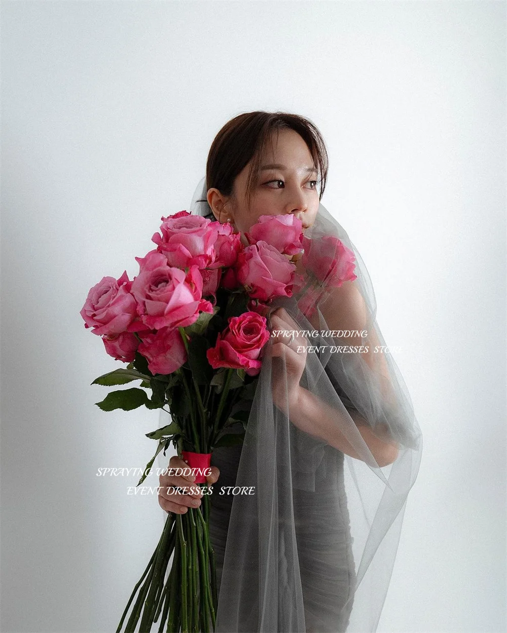 رش بسيط واحد الكتف الطية كوريا فساتين الزفاف طويلة حورية البحر البوق تول زي العرائس مشد صورة تبادل لاطلاق النار ستناء #4