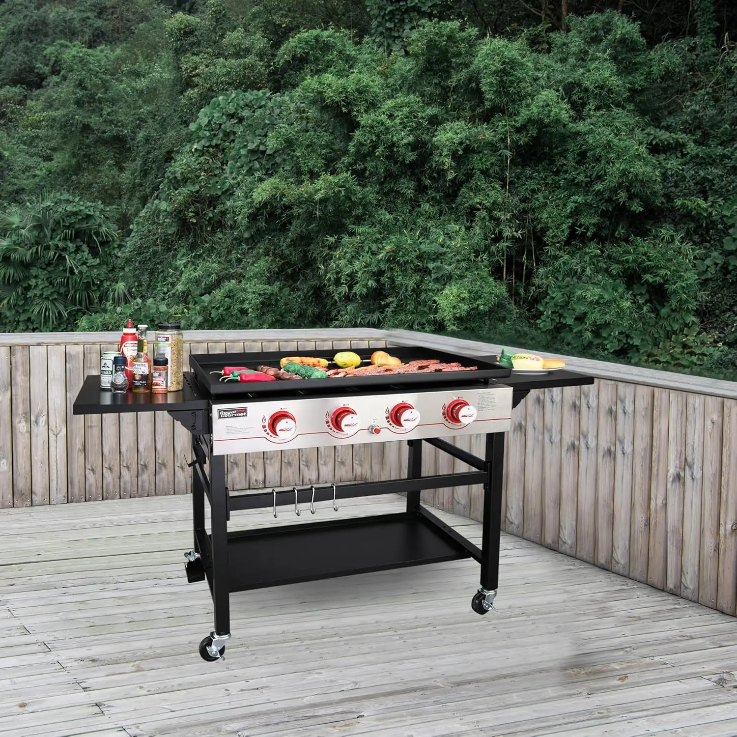 

Royal Gourmet GB4000 36-inch 4-Burner Flat Top Propane Gas Grill Griddle, for BBQ, Camping, Red