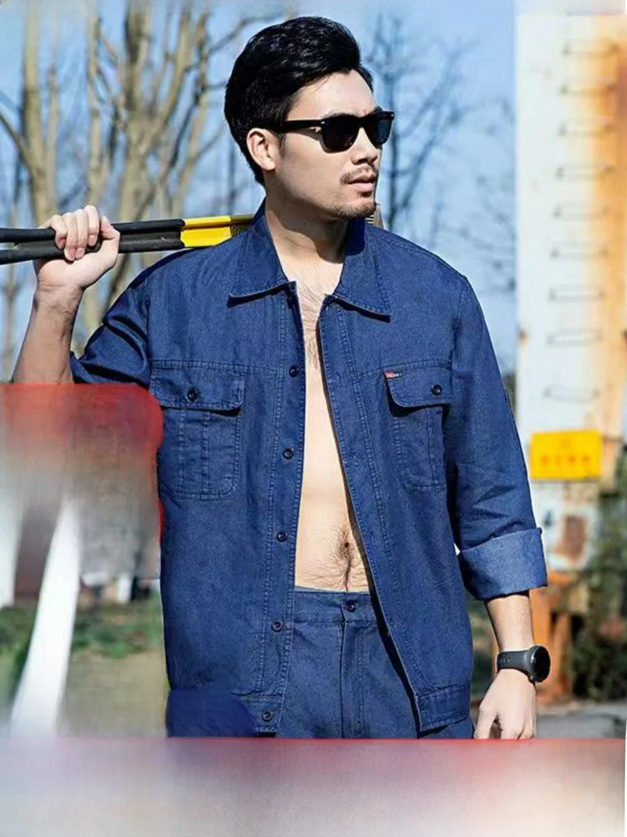 

Легкий джинсовый рабочий костюм для лета: охлаждающий, для сварки, с защитой от ожогов, спецодежда для инженеров