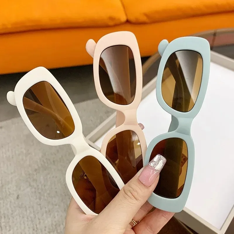 Vintage Frosted Rectangle Sunglasses for Children, Outdoor, Girls, Boys, Sweet, Protection, Classic Kids Sunglasses, Cute, UV400