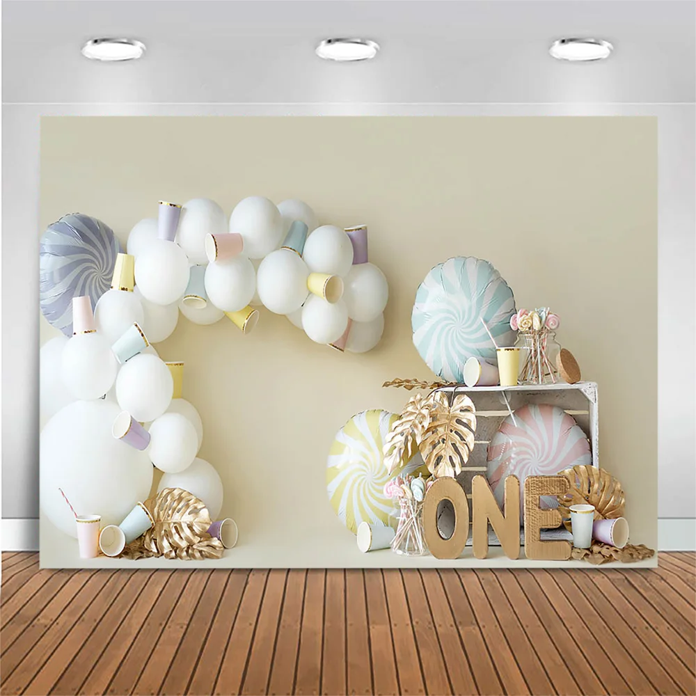 Фон для фотосъемки новорожденных детей в фотостудии с изображением конфет леденцов пончиков мороженого детского дня рождения