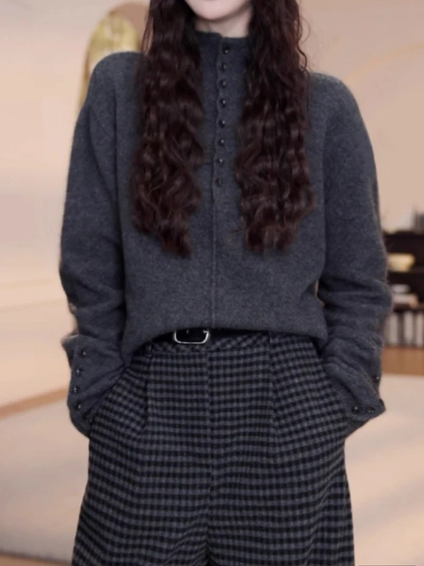 

Ele f High Ne Knitted Sweater Women's Loose Long Sve Autumn Winter plus Size Slimming Versatile Design Casual Wear