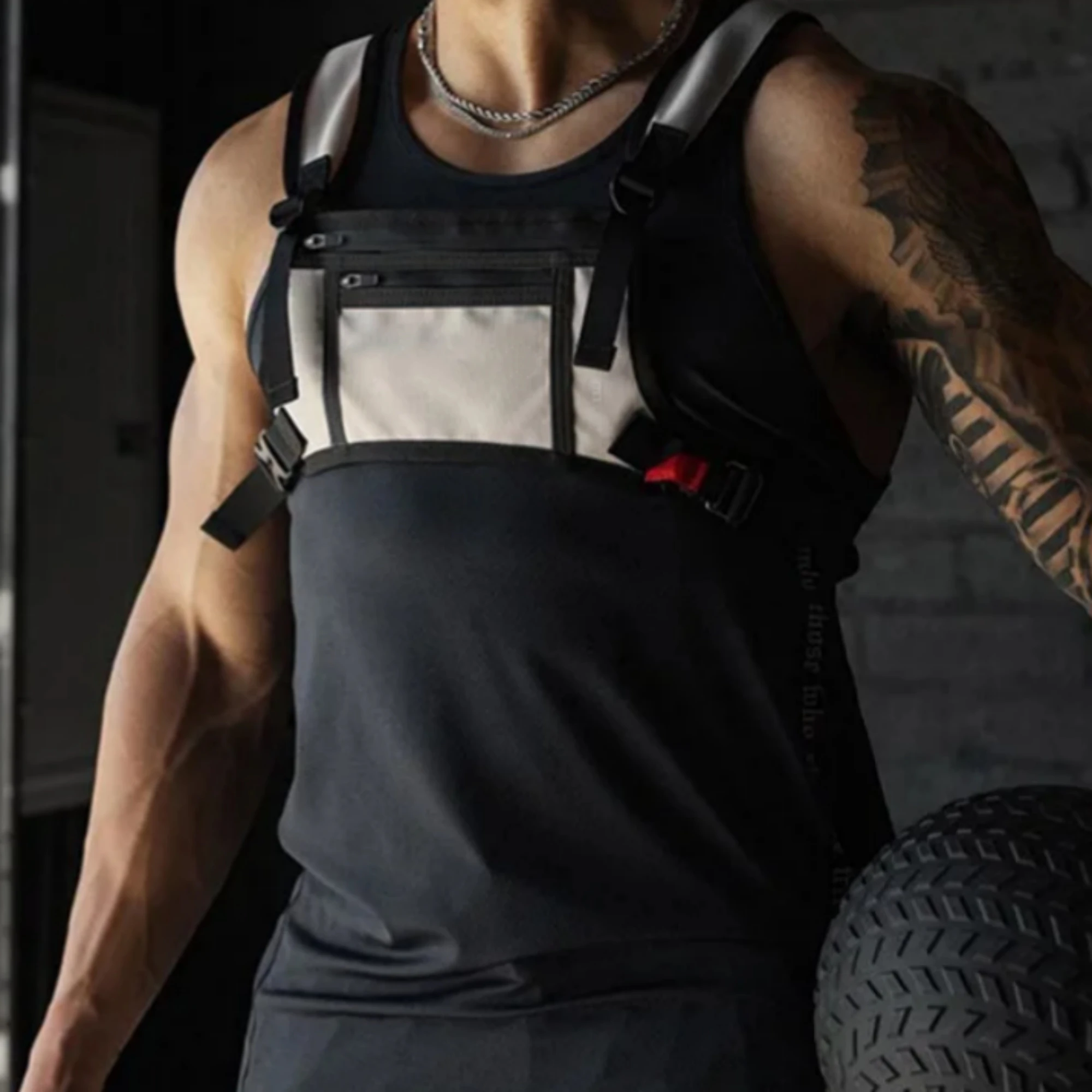Men\'s Tactical Vest Fashion Brand Multi-functional Outdoor Chest Bag Waterproof Wear-resistant Sports Fitness Mobile Phone Bag