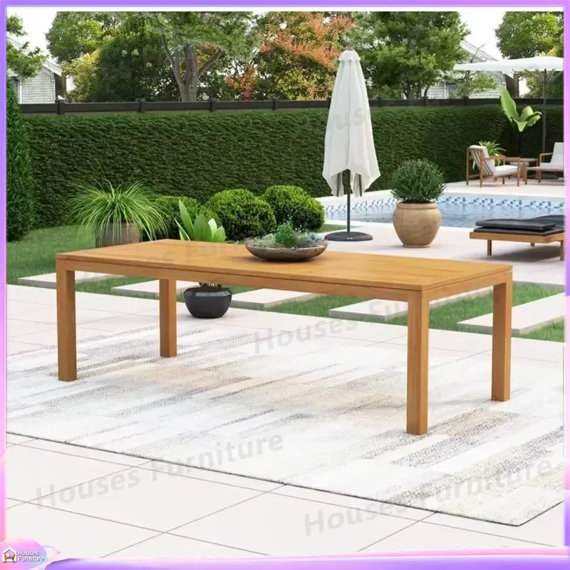 Modern Solid Teak Outdoor Dining Table Natural Wood Garden Furniture for Villa Park Patio Yard Weatherproof Exterior Dining
