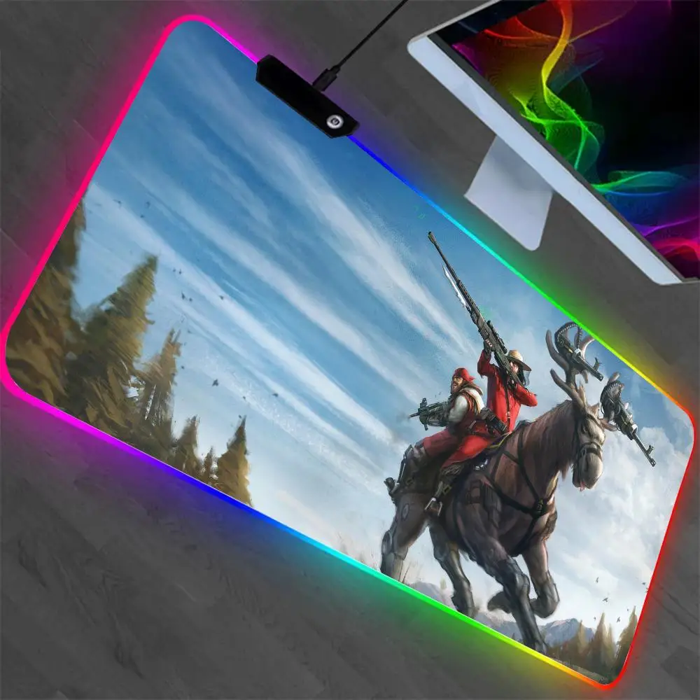 

Reindeer Moose Guns Brave Mouse Pad XXL RGB Gaming Mouse Pad Gamer Accessories Large LED Light MousePads PC