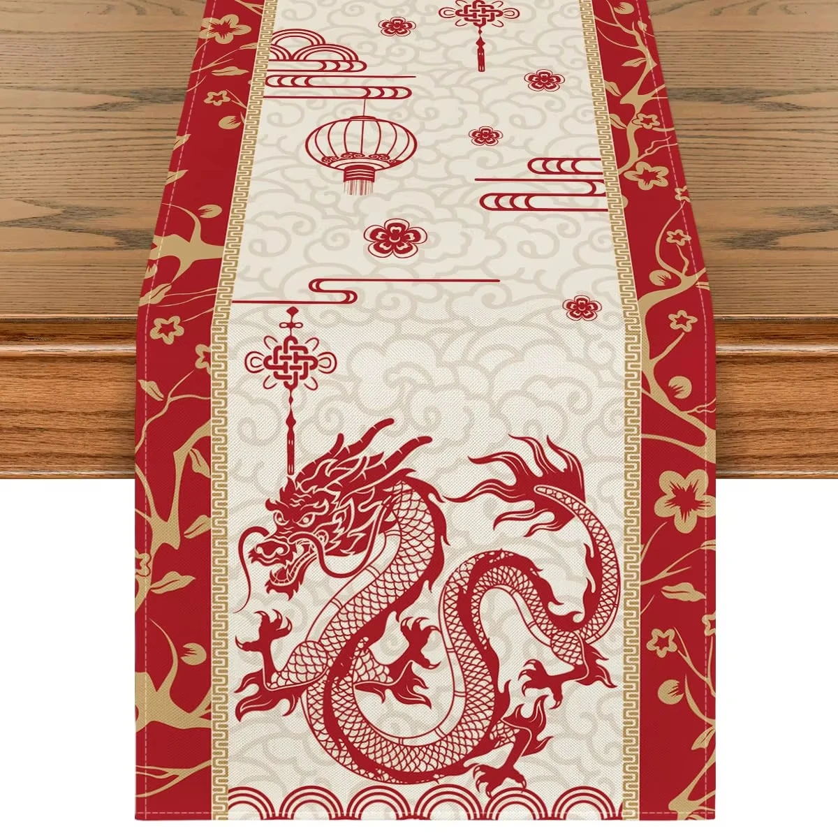 Chemin de Table chinois Dragon rouge, 1 pièce, impression unique 2D, accessoire de décoration traditionnelle pour la maison, porte-bonheur, fonctionnel, à thème festif, attrayant