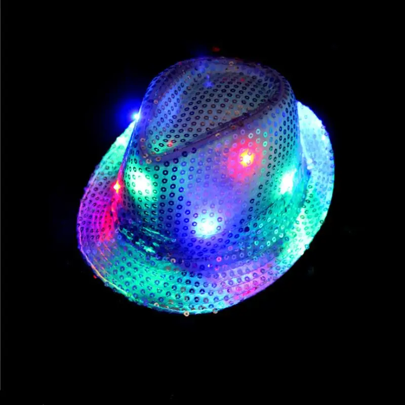 

Led Flash Sequins hat Adults children Hip-Hop Light Up Jazz Cap Hats Dance Club Event Party Birthday stage perform props 50PCS