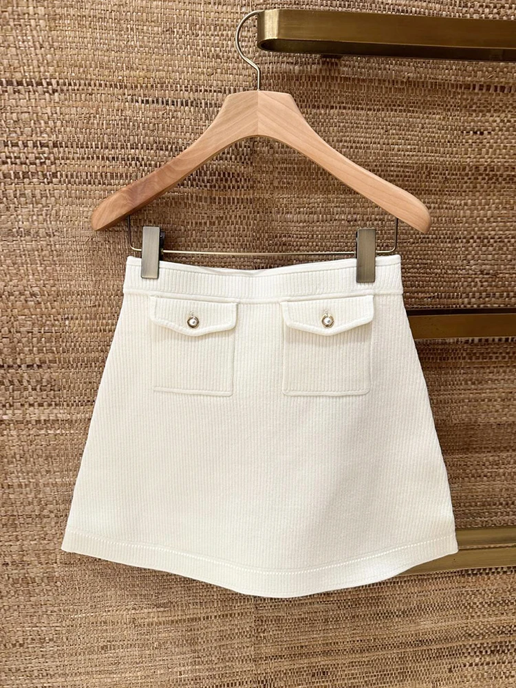 White Knitted Open Cardigan And  Skirt Set High End Women's Fashion Autumn Winter New Arrival Polyester Fiber Long Sleeve