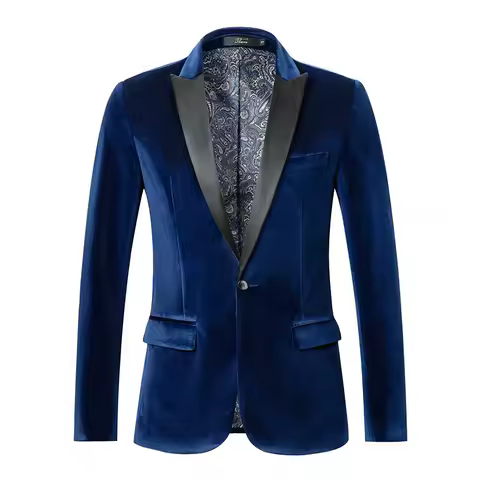 Men's Velvet Blazer Slim Fit One Button Fashion Casual Suit Wedding Groom Singer Party Prom Evening Dress Jacket Coat