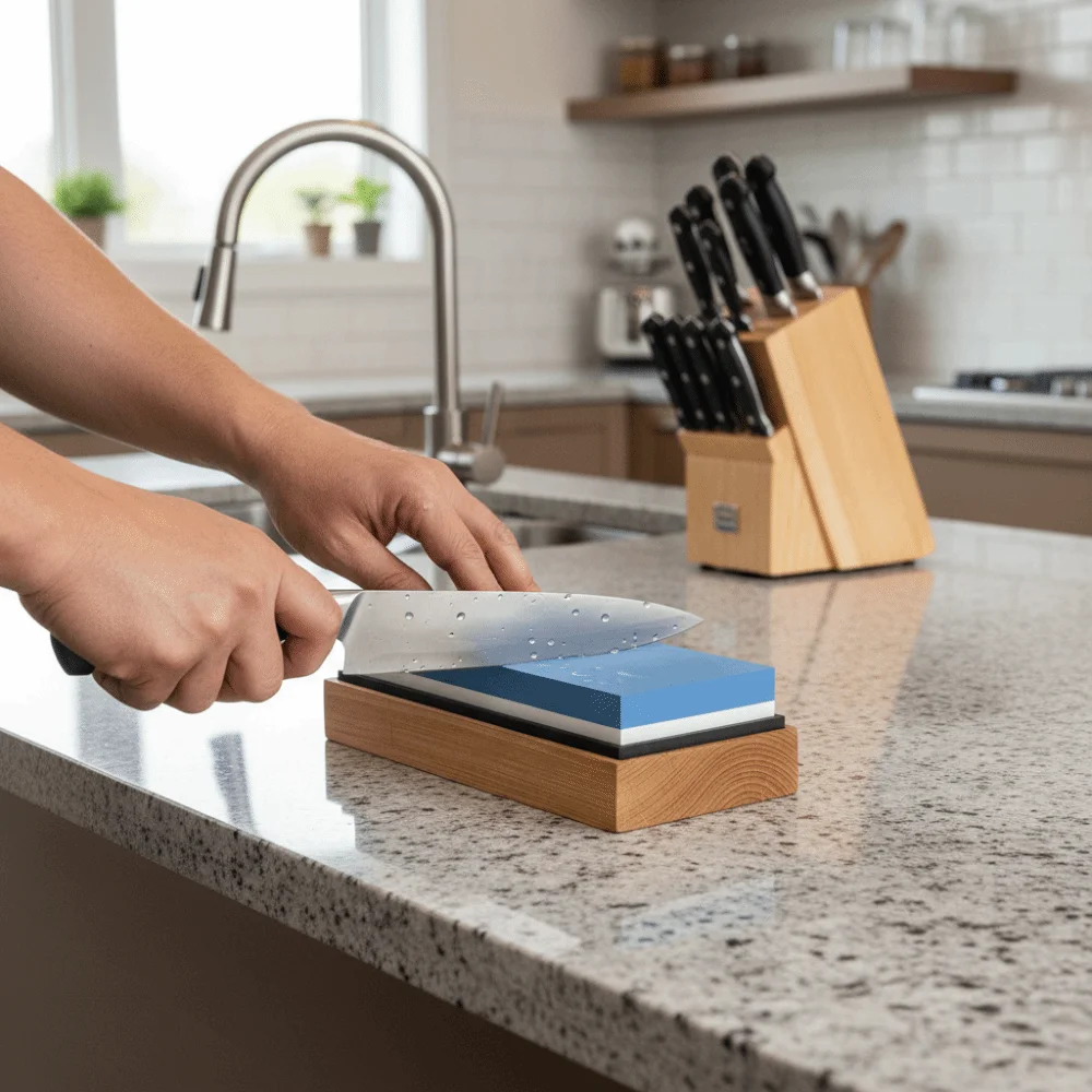 

Dual Side Whetstone Grit 1000/6000 Nonslip Professional Sharpener Household Bamboo Base Kitchen Grinding Stone Kitchen Tool