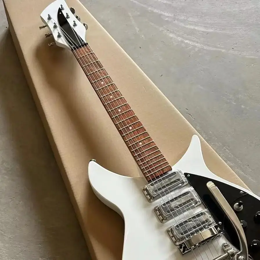 325 جيتار كهربائي أبيض، جسم الزيزفون، اهتزاز الجاز، أسود، لوحة أصابع من خشب الورد، 21 قطعة #4