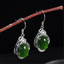 Chinese Natural Jade Green Hand-carved Plum Blossom Earrings Fashion Boutique Jewelry Men and Women Earrings Popular Gifts