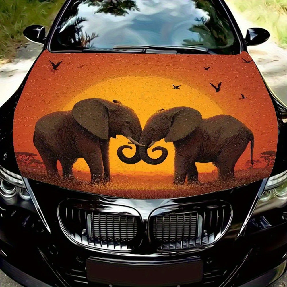 

Два слона под закатом, наклейки на капот автомобиля «сделай сам», высококачественная износостойкая и устойчивая к царапинам автомобильная пленка, автозапчасти Acce