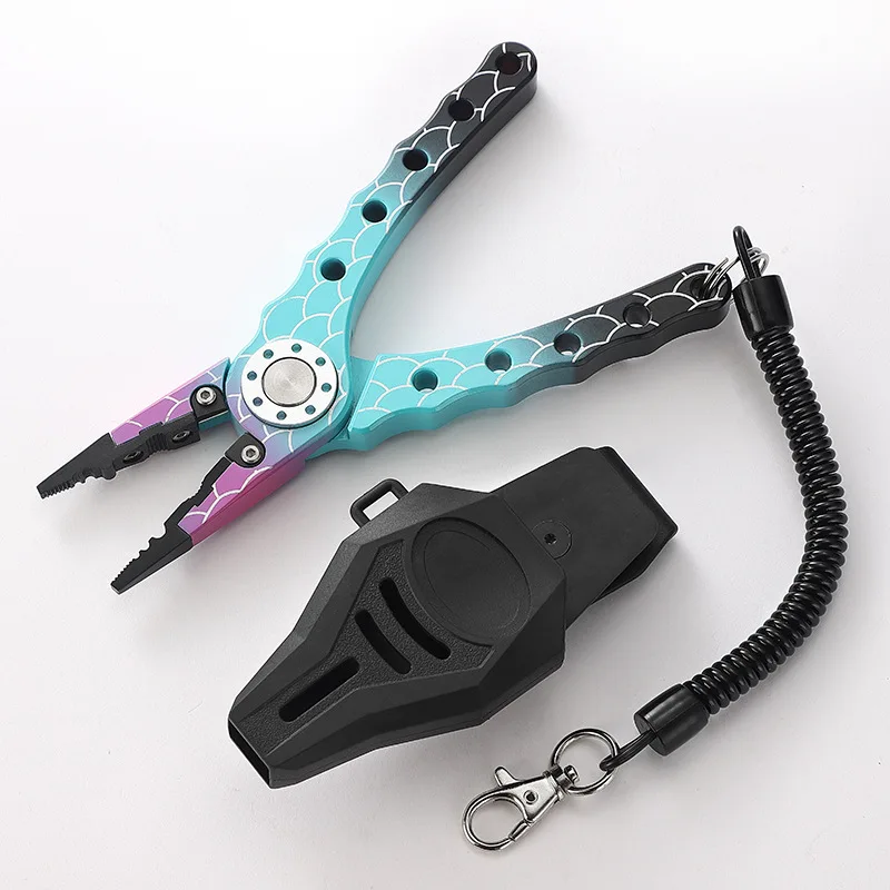 

Алюминиевые плоскогубцы, многофункциональный инструмент для снятия крючков, плетеная леска, режущая и разъемное кольцо со спиральным ремешком, инструменты для управления