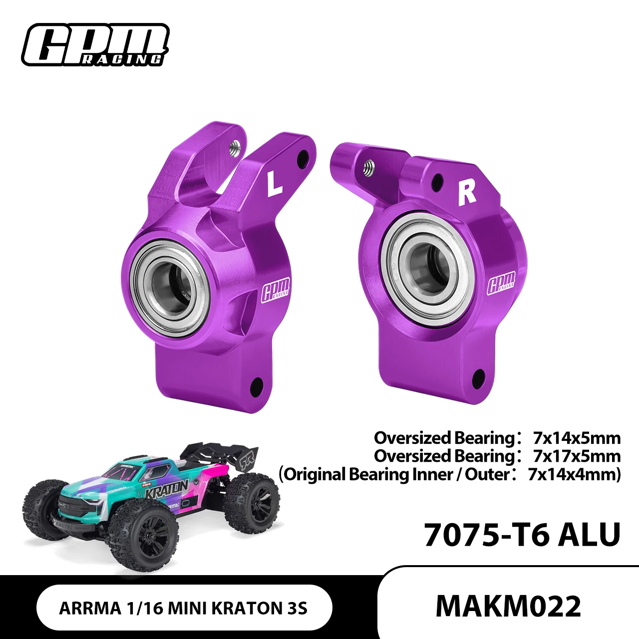 GPM 7075 Alloy Rear Hub（Larger Bearings）For ARRMA 1/16 Mini Kraton 3S ARA-2677